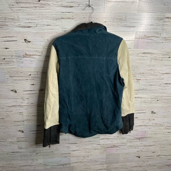 CHASER cream blue suede biker moto jacket size large - Picture 6 of 13